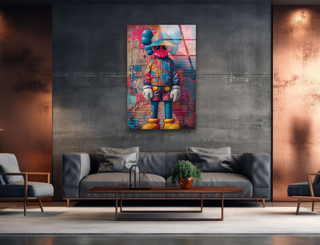 Kaws Pink Graffiti Glass Wall Art art glass wall art, glass wall art pictures