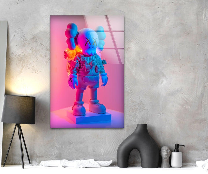 Kaws Pink & Blue Glass Wall Art glass photo prints, glass picture prints