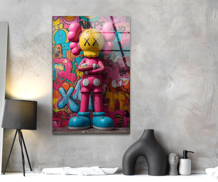 Pink Kaws Glass Wall Art glass image printing, glass prints from photos