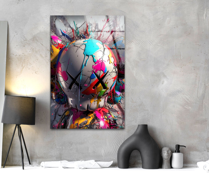 Kaws Colored Painting Glass Wall Art print picture on glass, Tempered Glass Wall Art