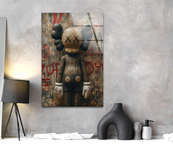 Kaws Brown Glass Wall Art print on glass, glass printed photos