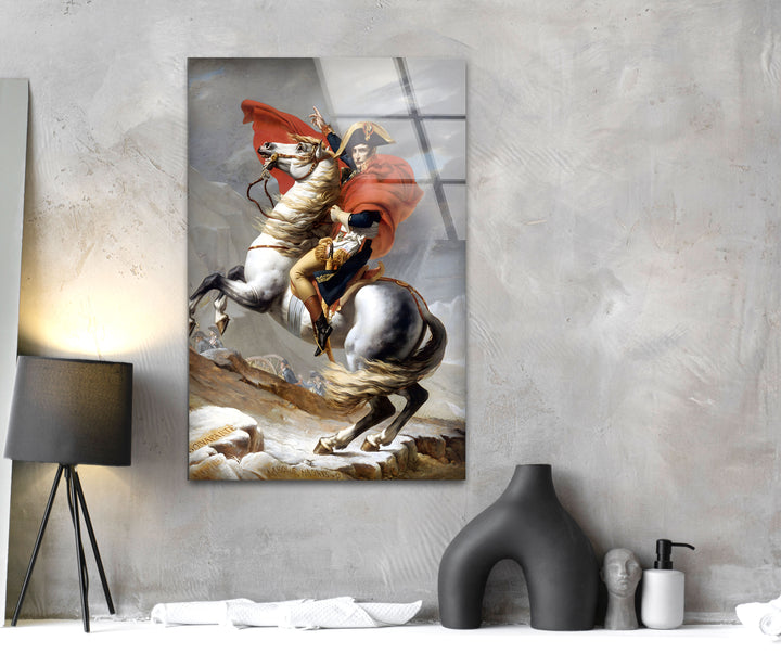 Napoleon Crossing the Alps Jacques-Louis David Glass Wall Art picture on glass wall art, photos printed on glass
