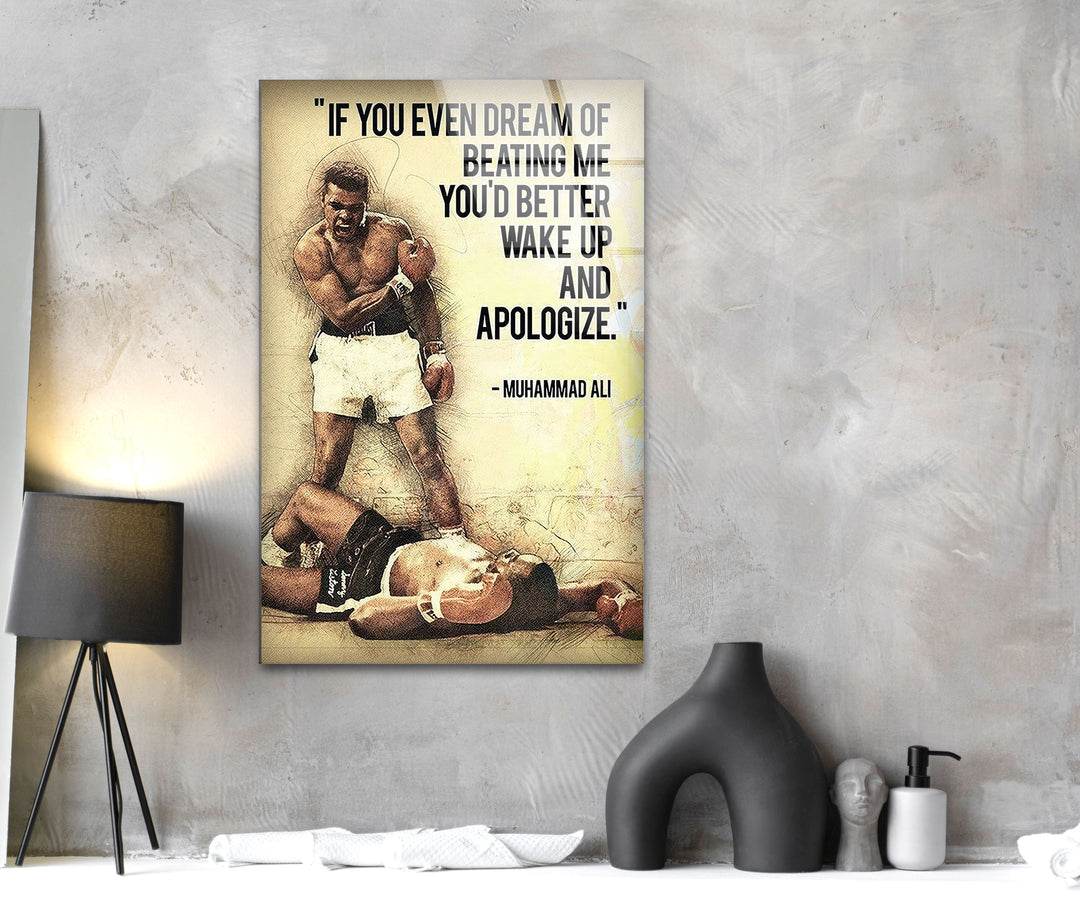 Muhammad Ali Motivational Glass Wall Art custom glass pictures, glass art prints
