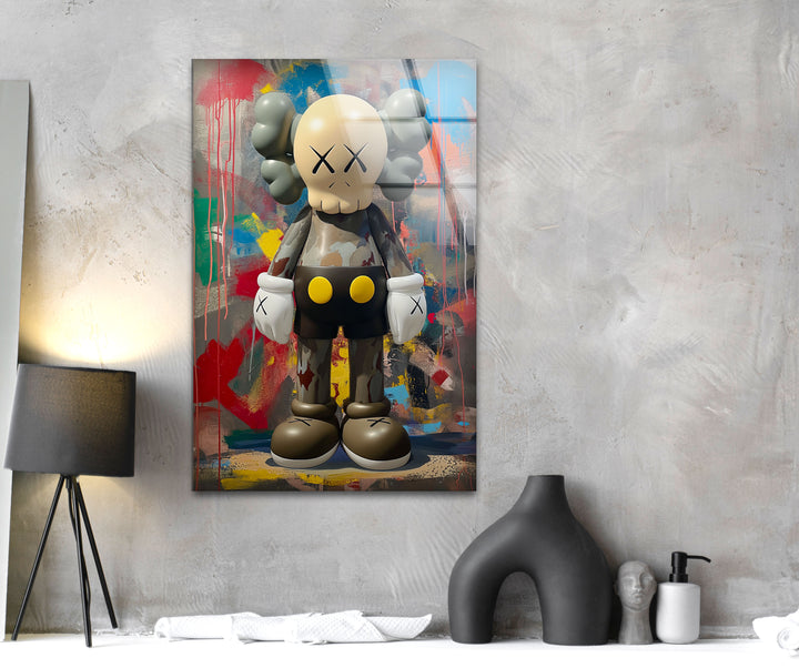 Kaws Grey Glass Wall Art print picture on glass, Tempered Glass Wall Art