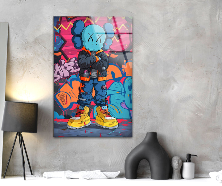 Kaws Colored Graffiti Glass Wall Art glass image printing, glass prints from photos