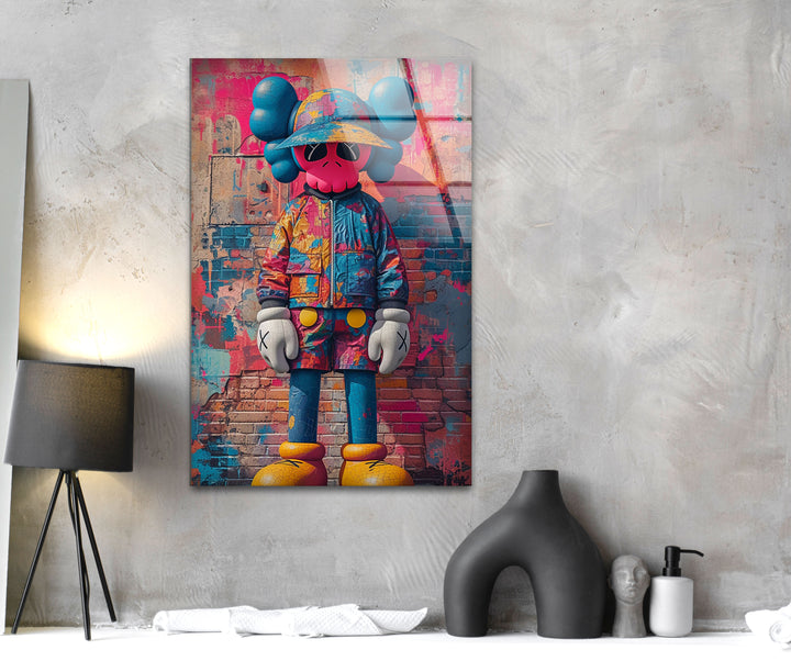 Kaws Pink Graffiti Glass Wall Art Glass Printing Wall Art, Print photos on glass