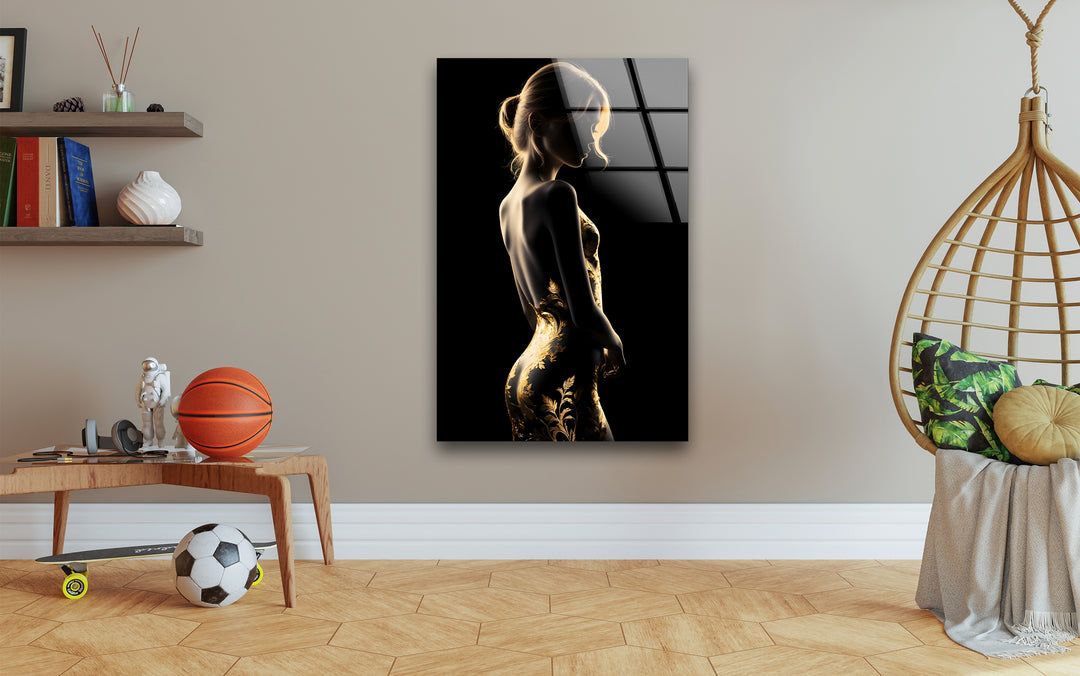 Glass wall art featuring sensual erotic nude art for bold decor
