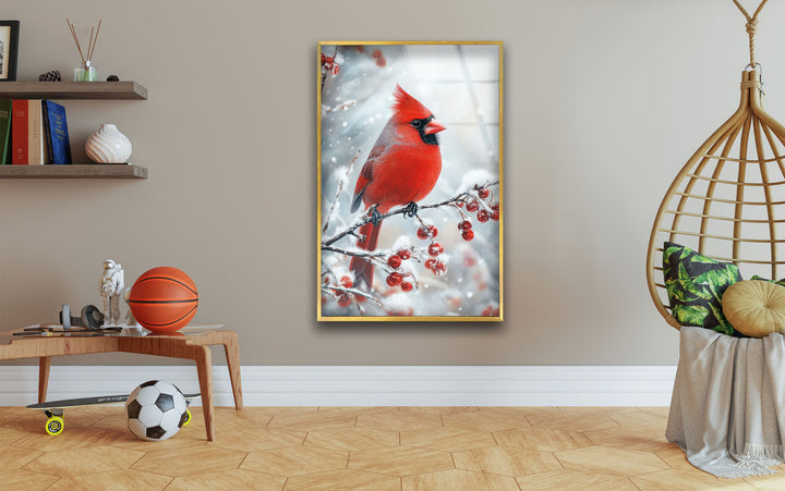 Snowy Goldfinch Glass Wall Art glass wall decor, glass wall art decor
