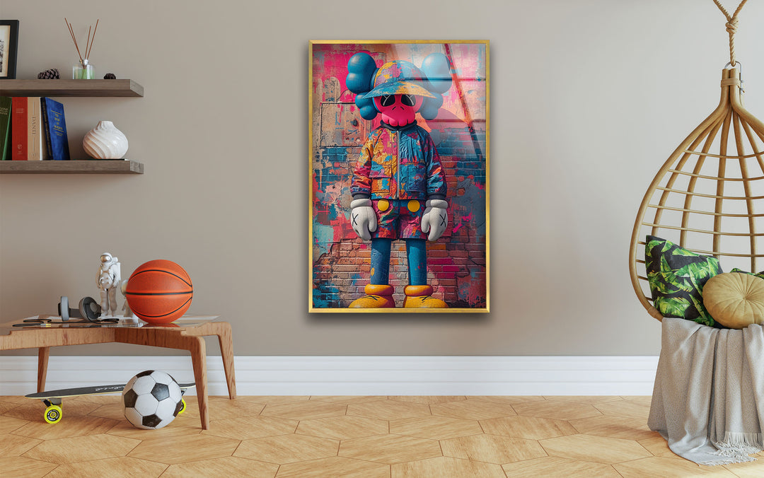 Kaws Pink Graffiti Glass Wall Art glass photo prints, glass picture prints