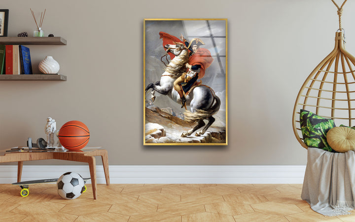 Napoleon Crossing the Alps Jacques-Louis David Glass Wall Art print picture on glass, Tempered Glass Wall Art
