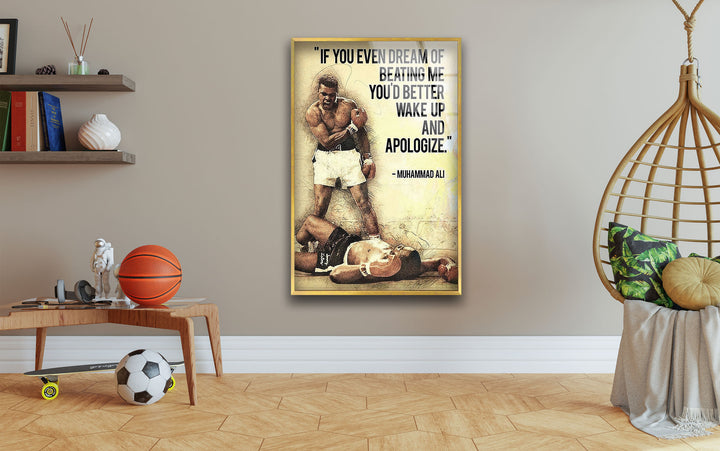 Muhammad Ali Motivational Glass Wall Art photo print on glass, prints on glass wall art
