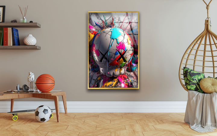 Kaws Colored Painting Glass Wall Art glass wall decor, glass wall art decor