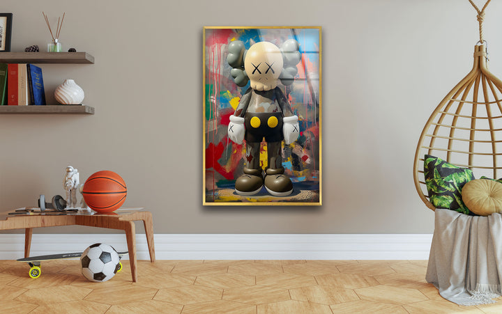 Kaws Grey Glass Wall Art glass wall decor, glass wall art decor