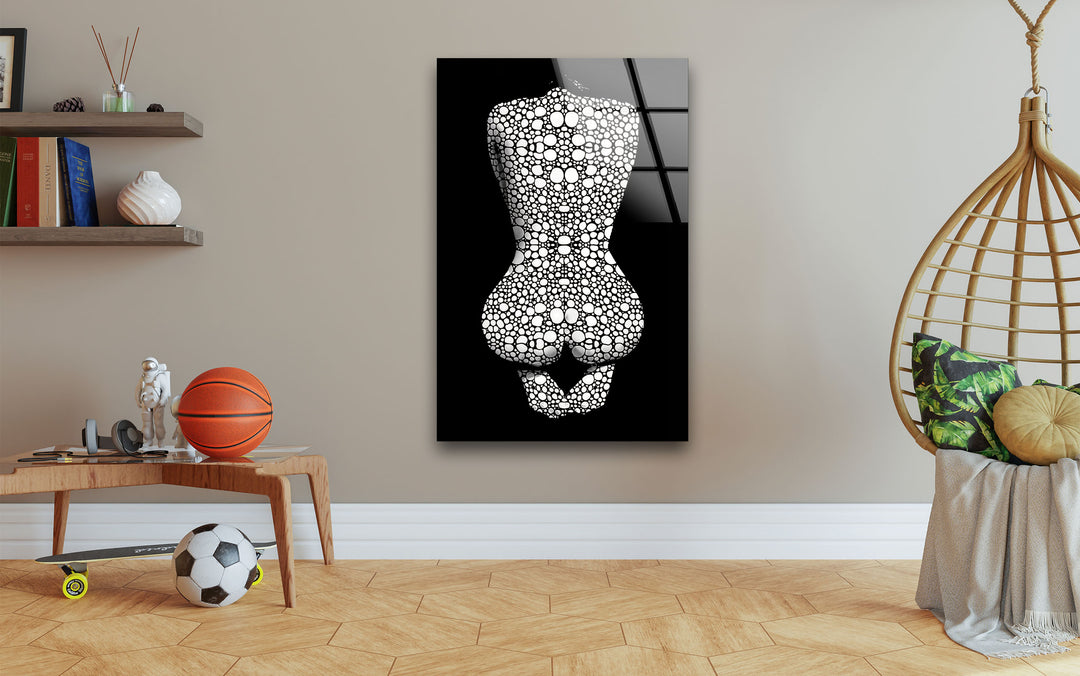 Erotic Woman in Black and White Glass Wall Art