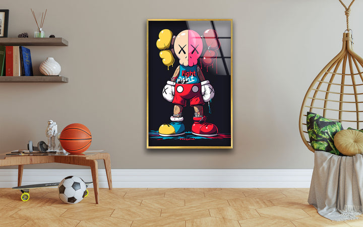 Kaws Fighter Glass Wall Art print picture on glass, Tempered Glass Wall Art