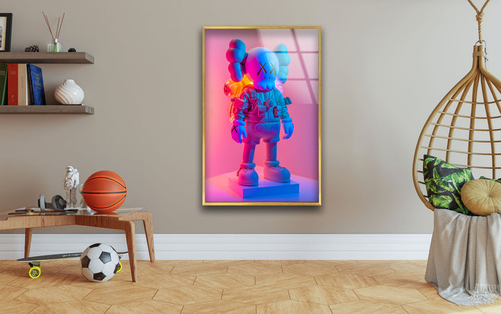 Kaws Pink & Blue Glass Wall Art print on glass, glass printed photos