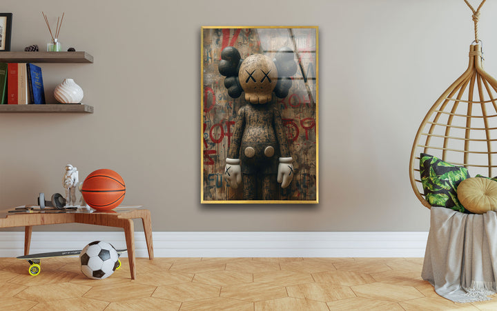 Kaws Brown Glass Wall Art print picture on glass, Tempered Glass Wall Art