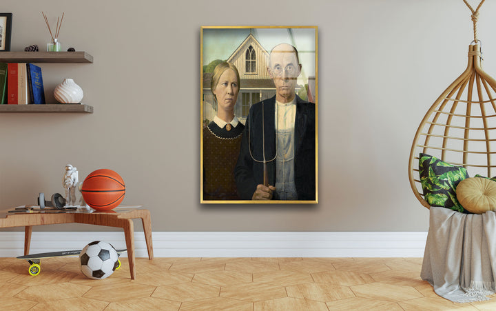 American Gothic Grant Wood Glass Wall Art glass wall decor, glass wall art decor
