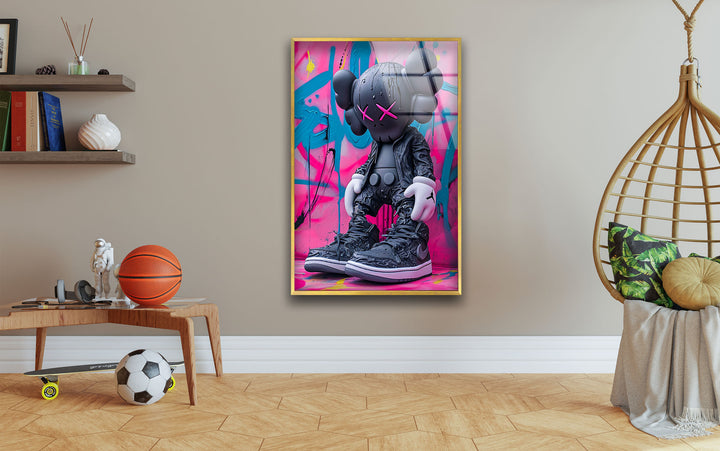 Kaws Wears Nike Glass Wall Art glass pictures for Wall, glass prints wall art