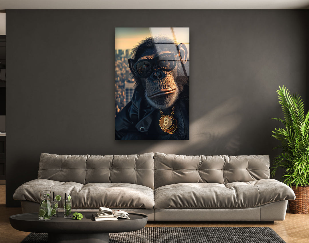 Monkey with Dollars Tempered Glass Wall Art - MyPhotoStation