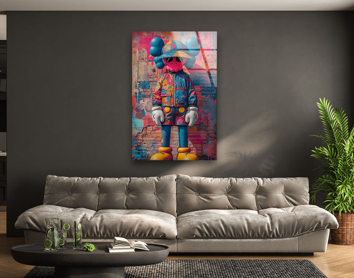 Kaws Pink Graffiti Glass Wall Art glass wall decor, glass wall art decor