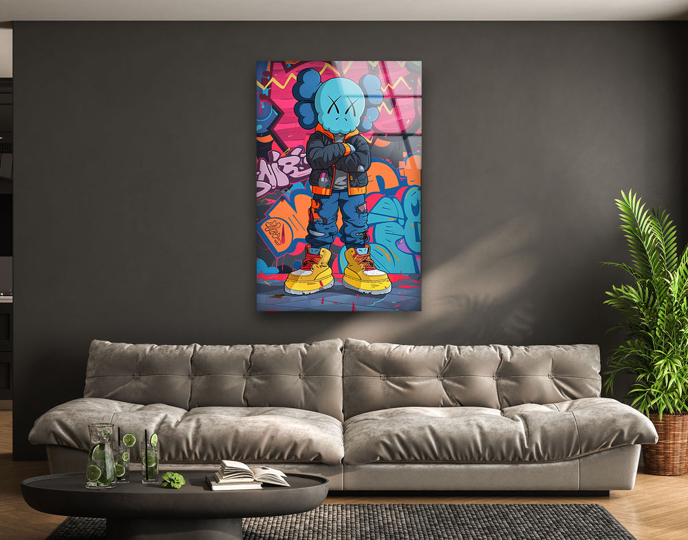 Kaws Colored Graffiti Glass Wall Art glass wall decor, glass wall art decor