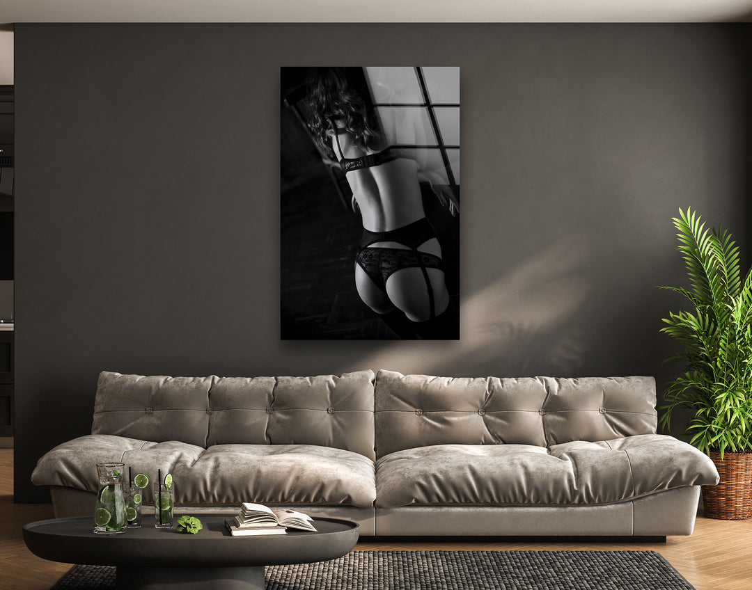 Glass wall art featuring captivating erotic nude and sexy artistic elements
