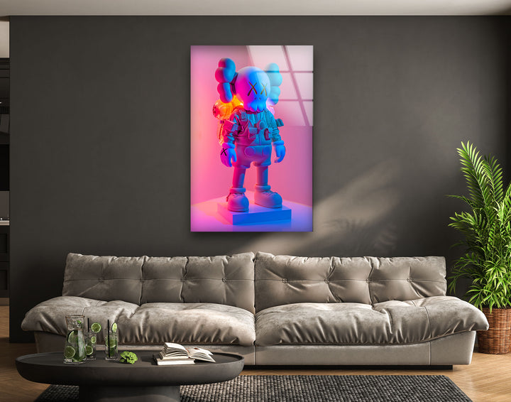 Kaws Pink & Blue Glass Wall Art custom glass photo prints, large glass prints