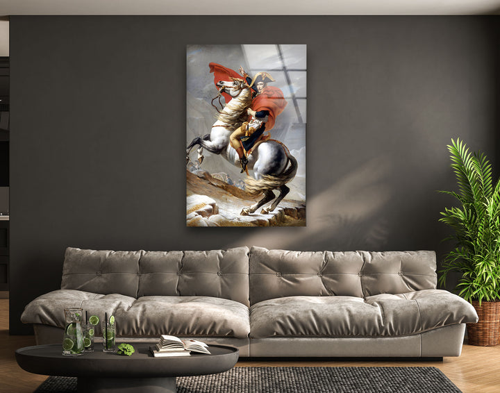 Napoleon Crossing the Alps Jacques-Louis David Glass Wall Art glass pictures for Wall, glass prints wall art
