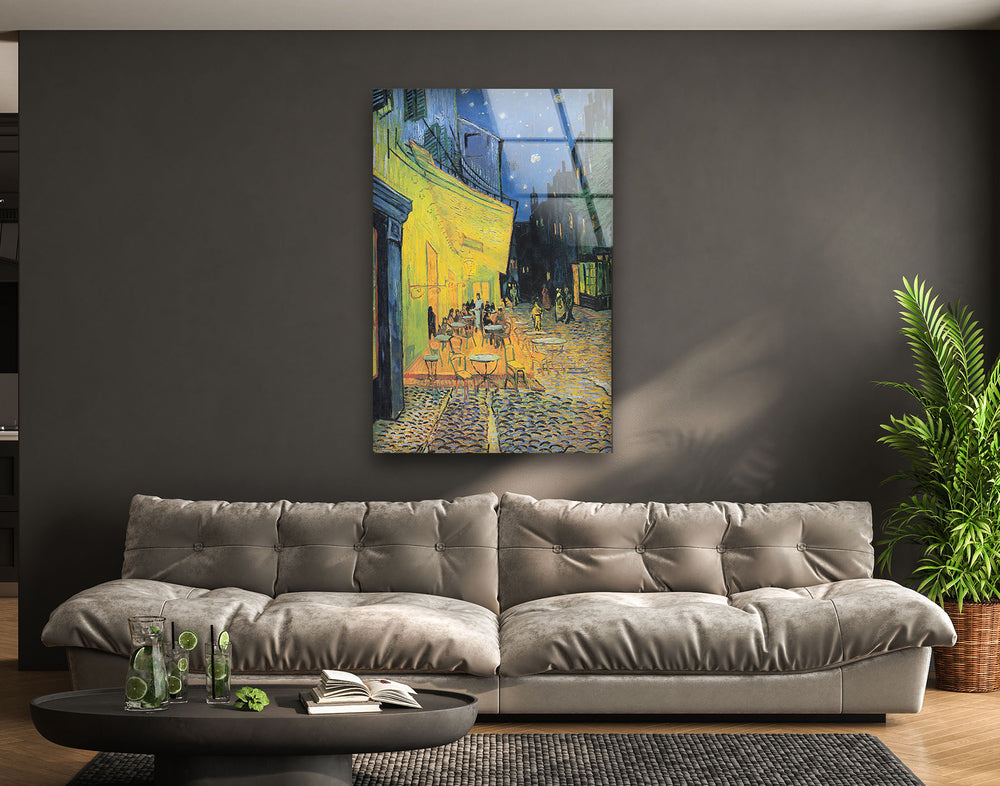 Café Terrace at Night Vincent van Gogh Glass Wall Art photo print on glass, prints on glass wall art
