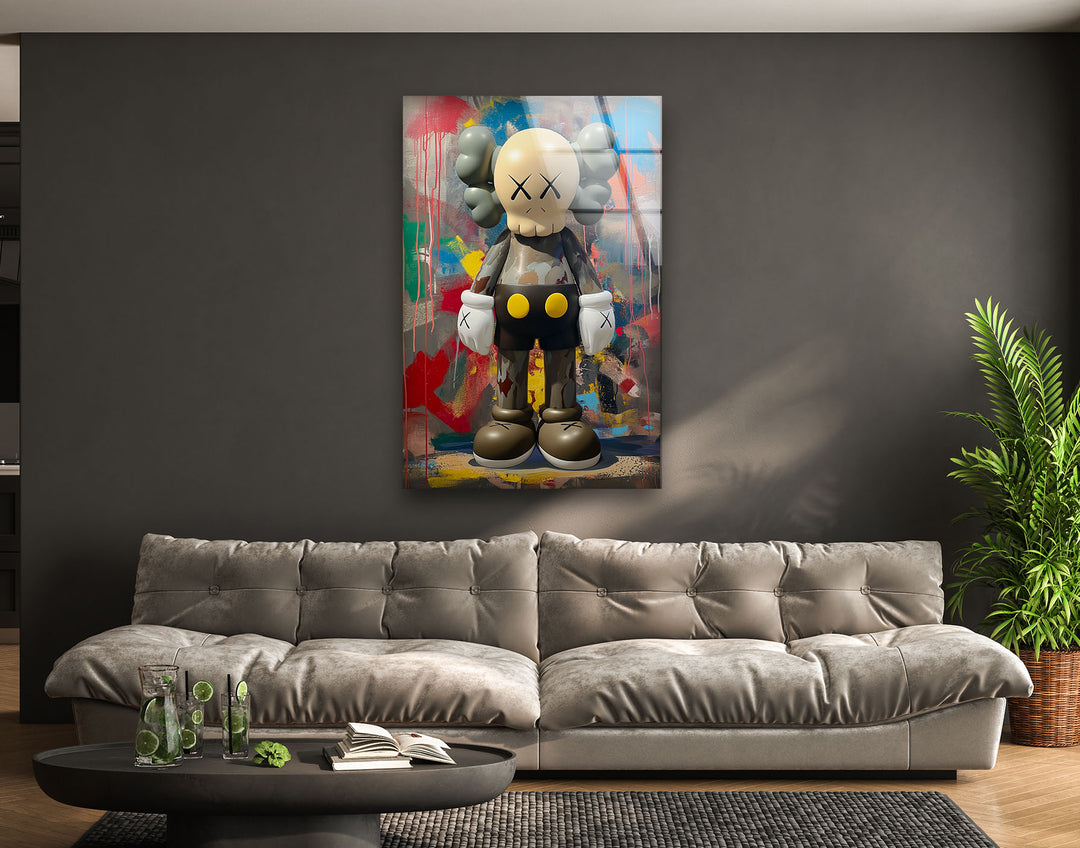 Kaws Grey Glass Wall Art photo print on glass, prints on glass wall art