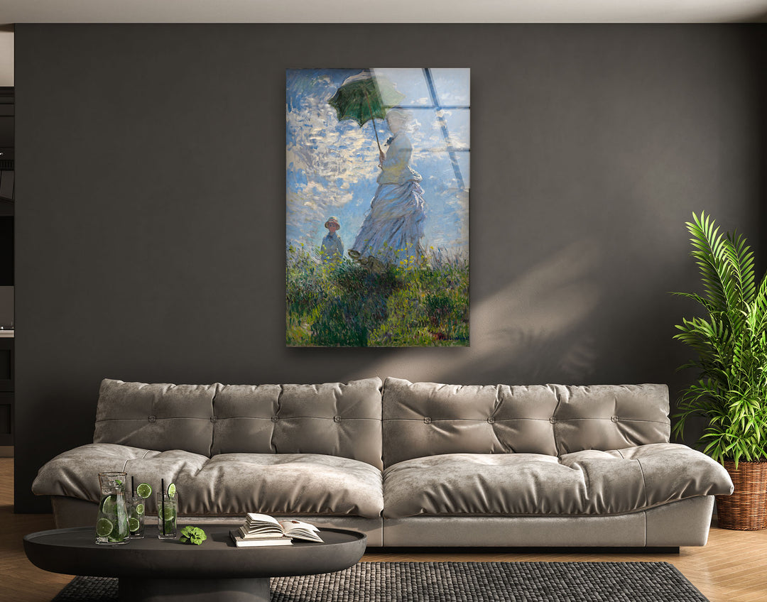 Woman with a Parasol – Madame Monet and Her Son Claude Monet Glass Wall Art custom glass pictures, glass art prints
