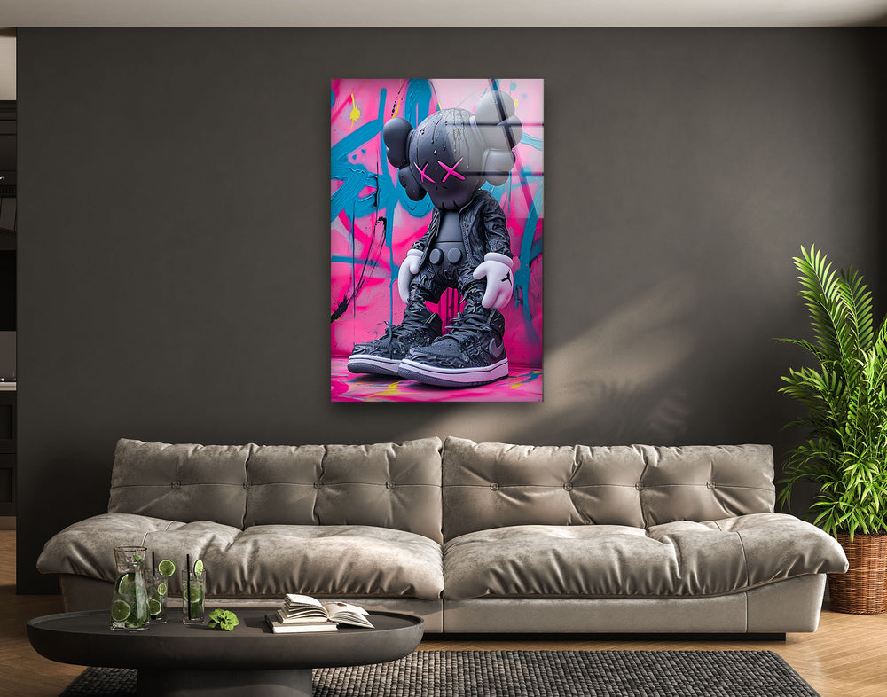 Kaws Wears Nike Glass Wall Art custom glass pictures, glass art prints