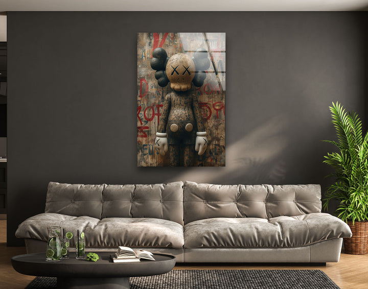 Kaws Brown Glass Wall Art glass pictures for Wall, glass prints wall art