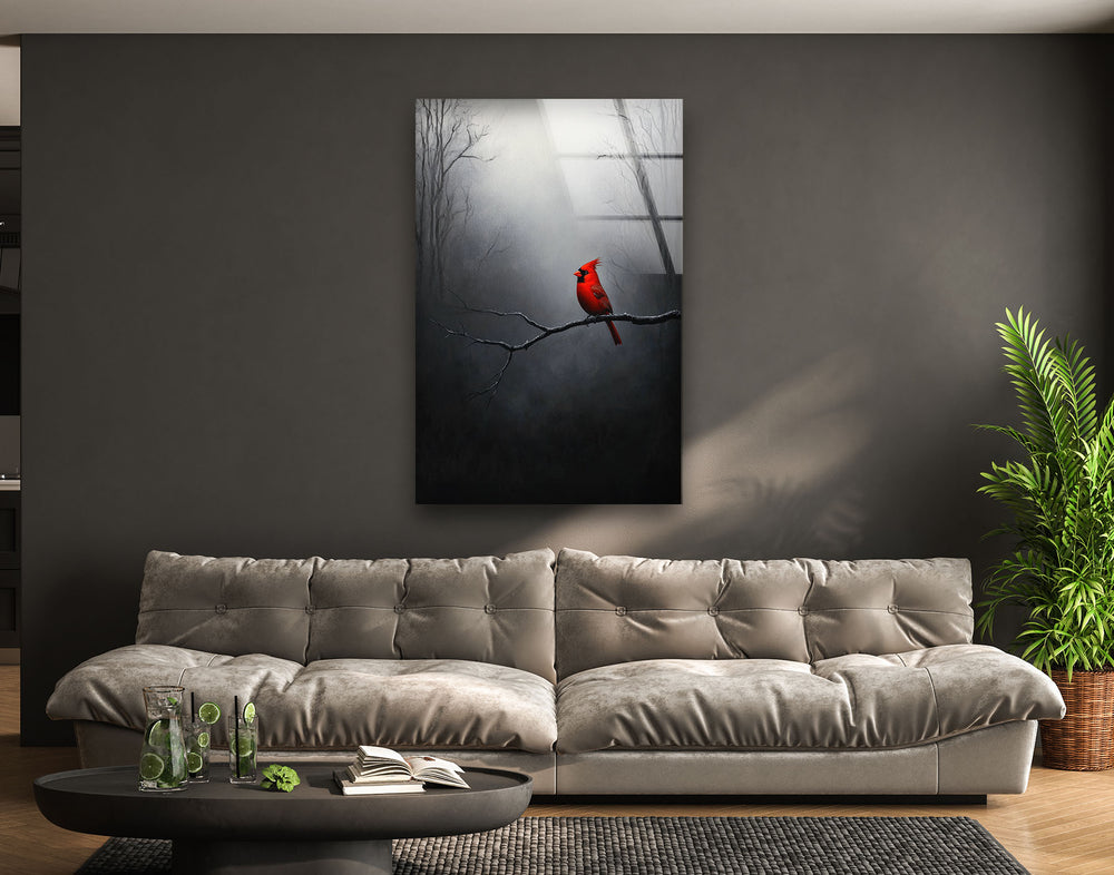 Lonely Red Goldfinch Glass Wall Art Glass Printing Wall Art, Print photos on glass
