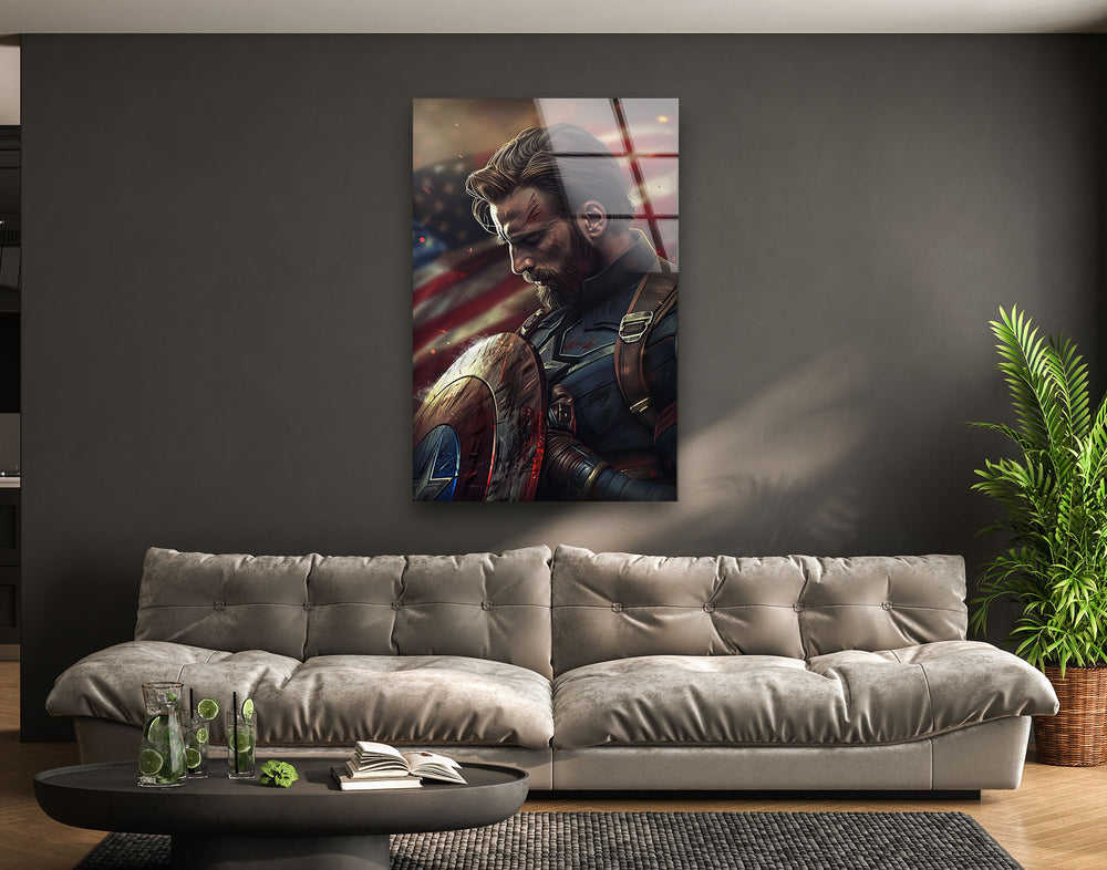 Captain America & Flag Glass Wall Art glass photo prints, glass picture prints
