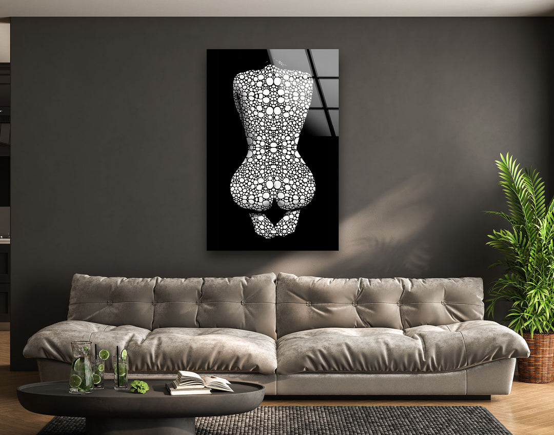 Erotic Woman in Black and White Glass Wall Art