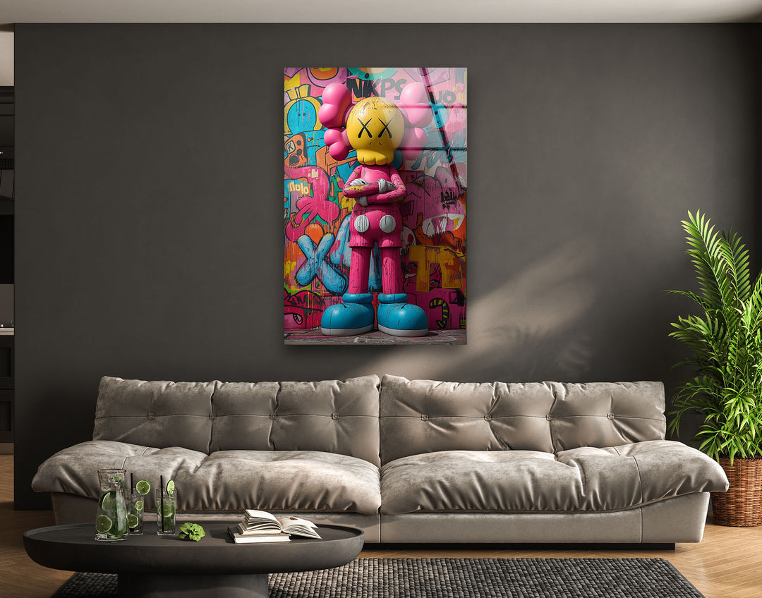 Pink Kaws Glass Wall Art glass wall decor, glass wall art decor