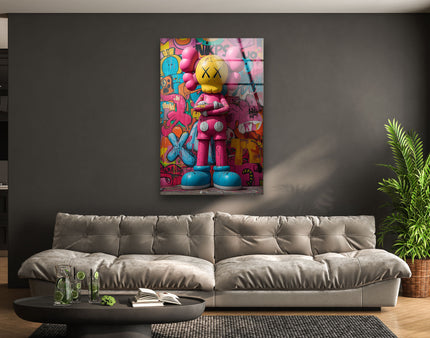 Pink Kaws Glass Wall Art