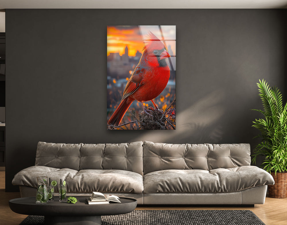 Red Goldfinch Glass Wall Art photo print on glass, prints on glass wall art
