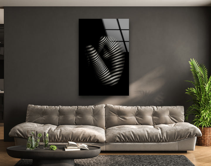 Bold sexy art featuring erotic nude drawings in modern glass decor
