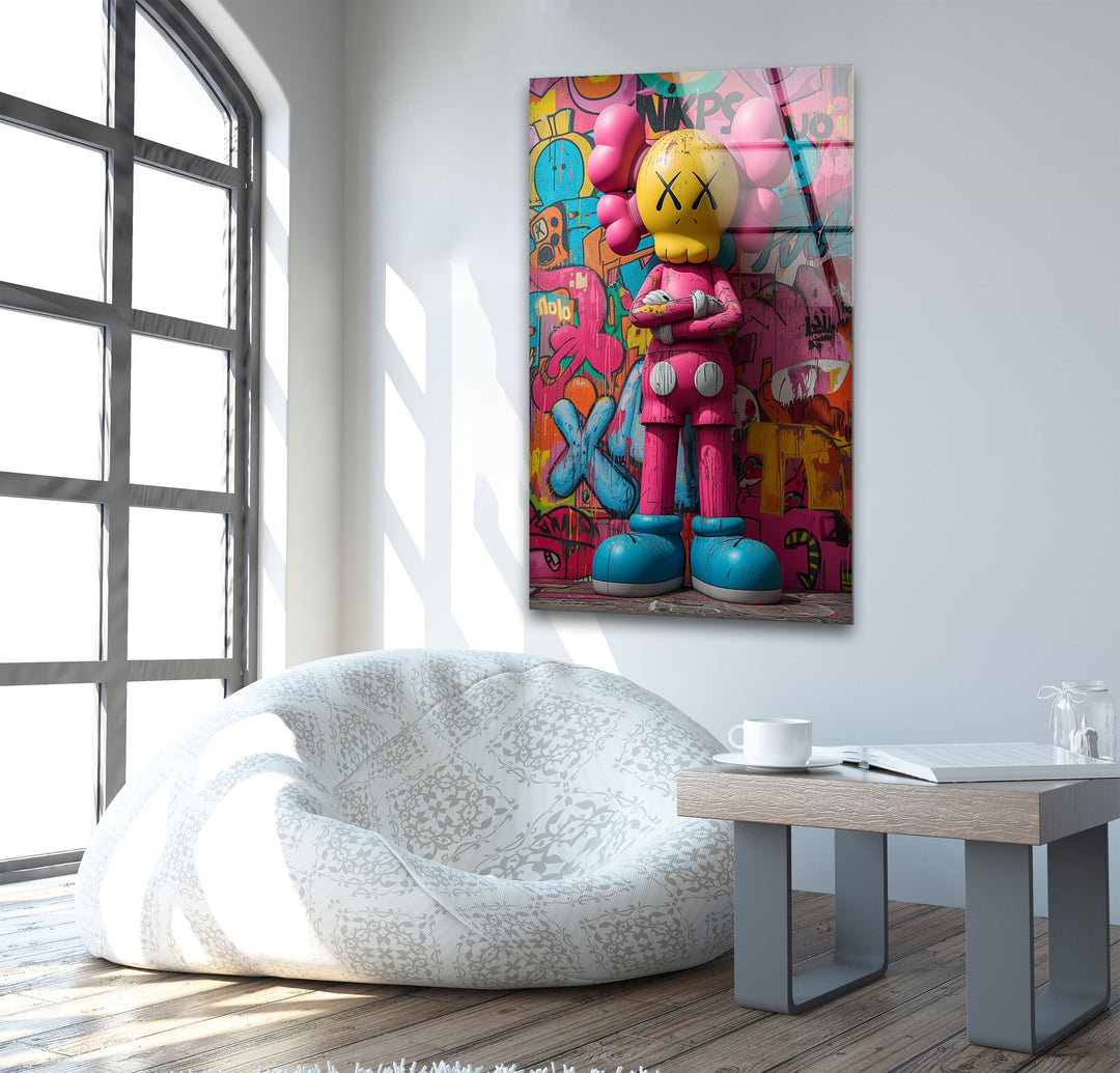 Pink Kaws Glass Wall Art custom glass pictures, glass art prints