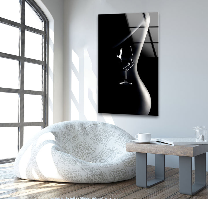 Erotic paintings combined with sexy art on sleek glass wall decor
