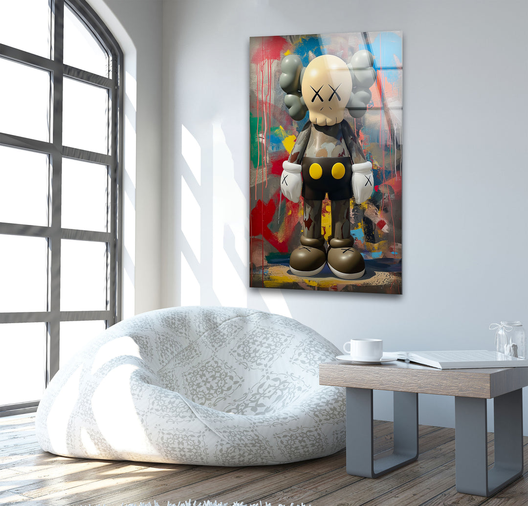 Kaws Grey Glass Wall Art glass art painting, glass art for the Wall