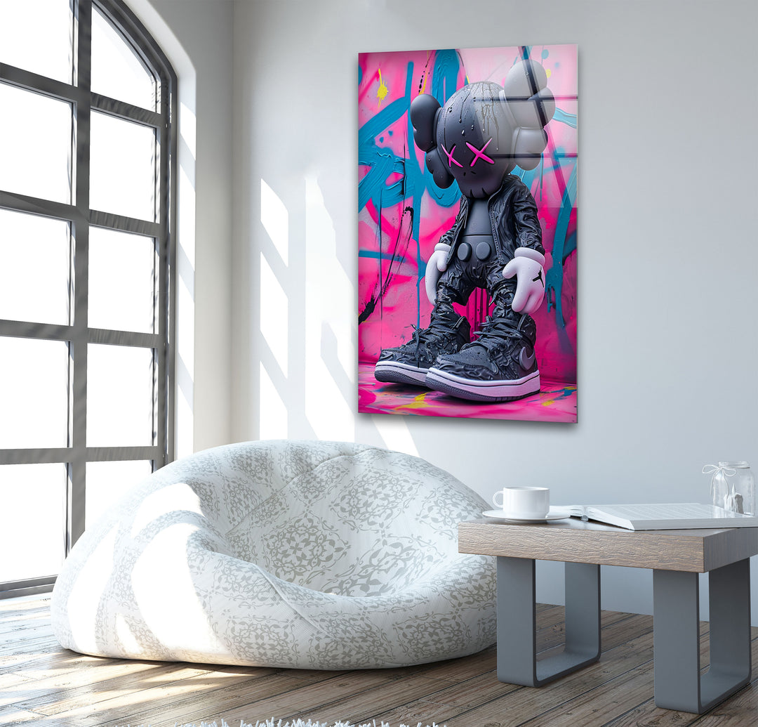 Kaws Wears Nike Glass Wall Art photo print on glass, prints on glass wall art