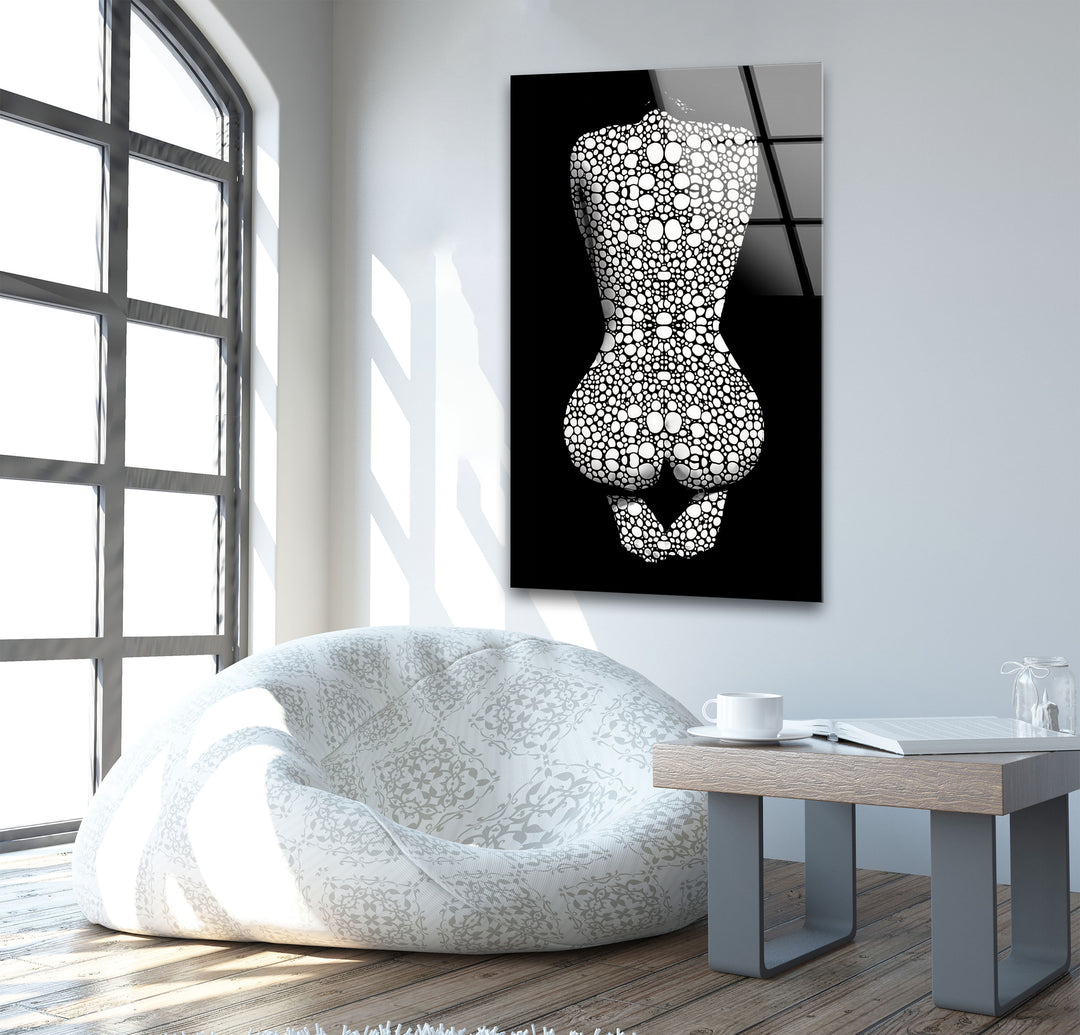 Erotic Woman in Black and White Glass Wall Art