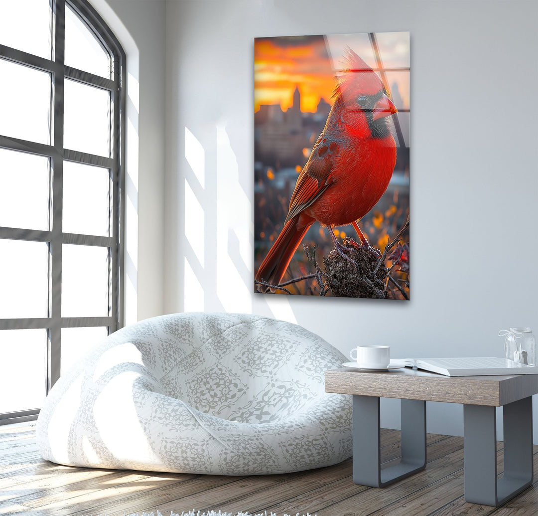 Red Goldfinch Glass Wall Art glass art painting, glass art for the Wall
