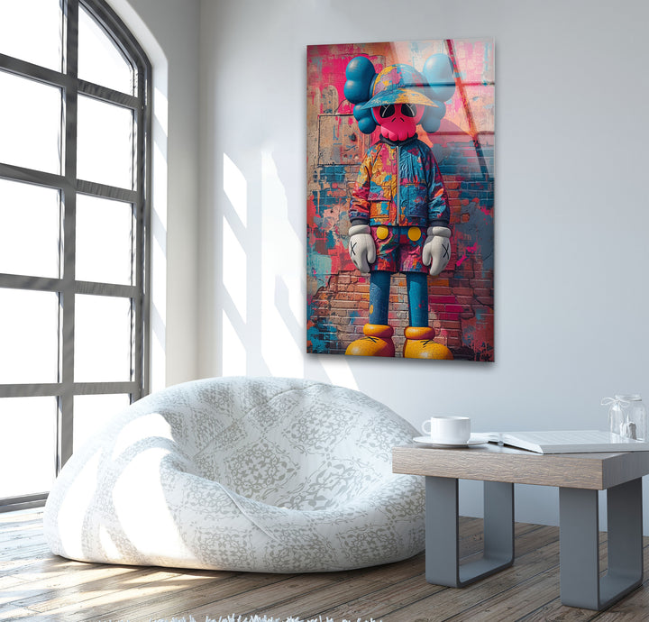 Kaws Pink Graffiti Glass Wall Art glass image printing, glass prints from photos