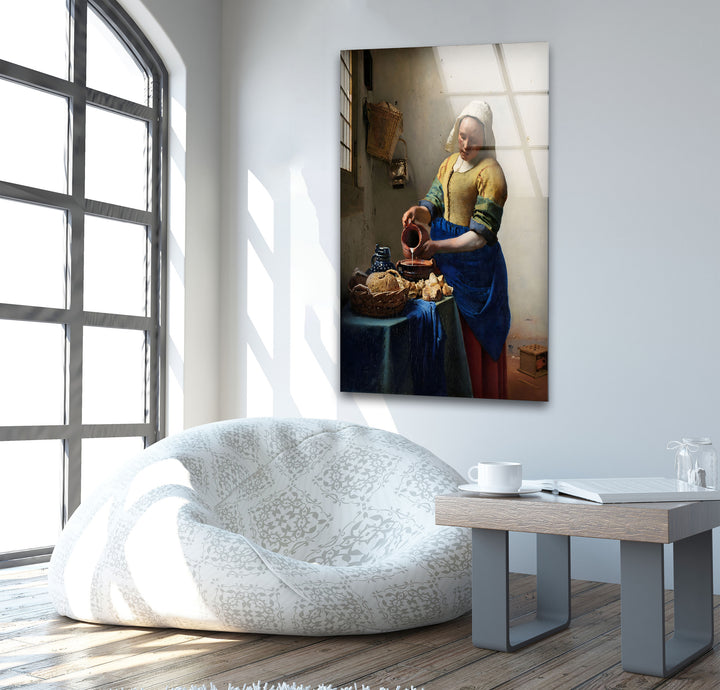 The Milkmaid Johannes Vermeer Glass Wall Art glass pictures for Wall, glass prints wall art
