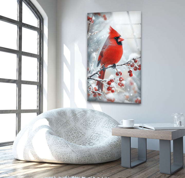 Snowy Goldfinch Glass Wall Art stained glass wall art, stained glass wall decor
